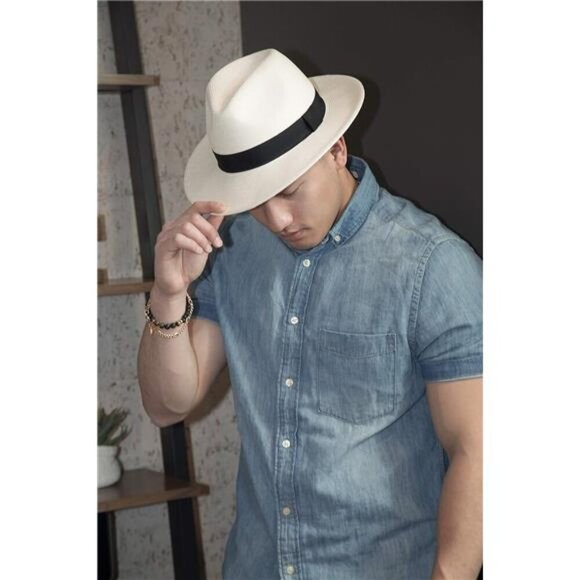 Sun Straw Fedora Beach Hat Fine Braid UPF50+ for Unisex main image 5